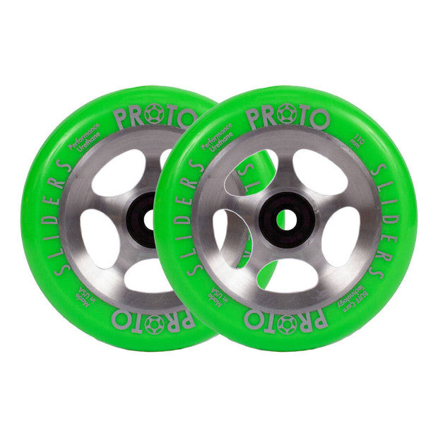 PROTO StarBright Sliders Pro Scooter Wheels (Neon Green on Raw)