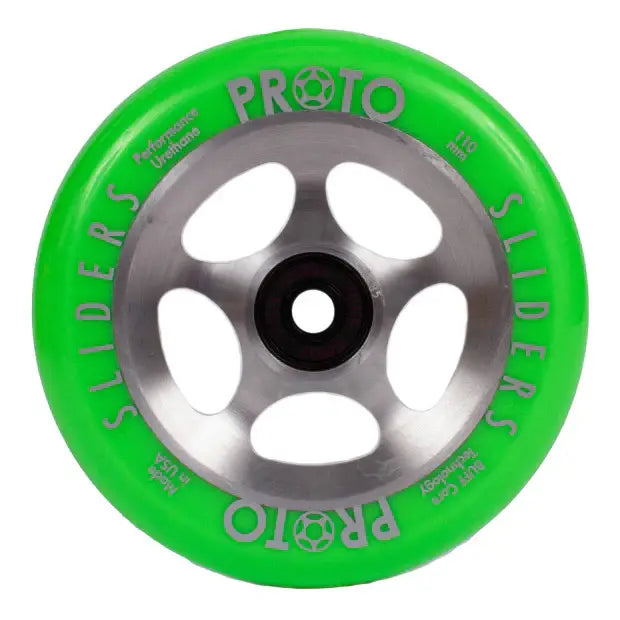 PROTO StarBright Sliders Pro Scooter Wheels (Neon Green on Raw) - Tbilisi, ProScooter.Shop