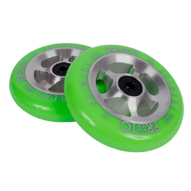 PROTO StarBright Sliders Pro Scooter Wheels (Neon Green on Raw)