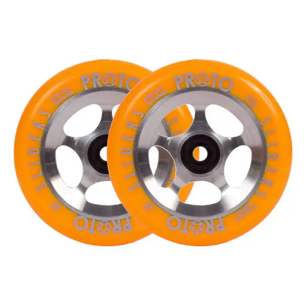 PROTO StarBright Sliders Pro Scooter Wheels (Neon Orange on Raw) - Tbilisi, ProScooter.Shop