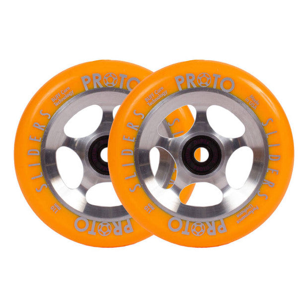 PROTO StarBright Sliders Pro Scooter Wheels (Neon Orange on Raw)