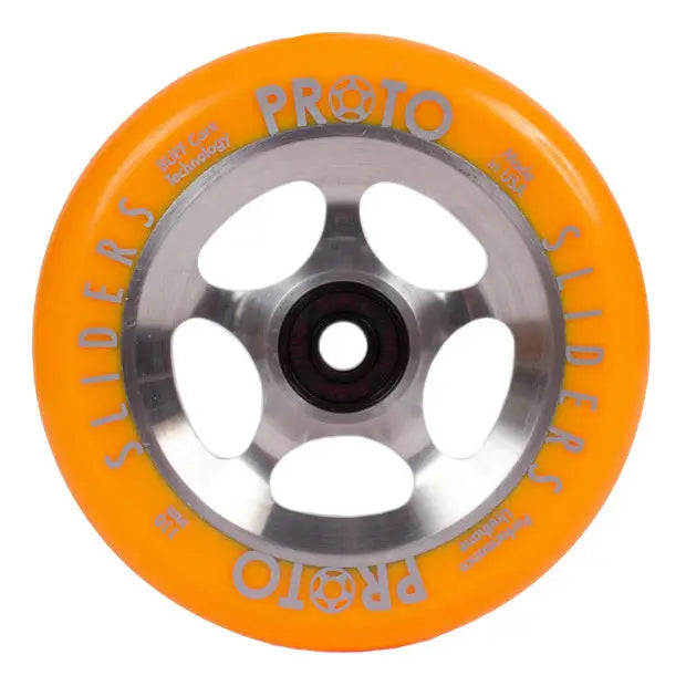 PROTO StarBright Sliders Pro Scooter Wheels (Neon Orange on Raw) - Tbilisi, ProScooter.Shop