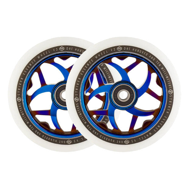 STRIKER Essence V3 110mm Pro Scooter Wheels (White/Blue Chrome)
