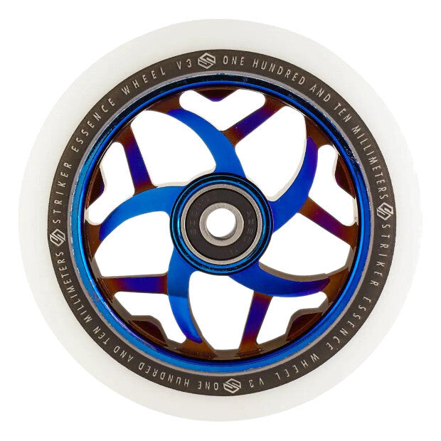 STRIKER Essence V3 110mm Pro Scooter Wheels (White/Blue Chrome)
